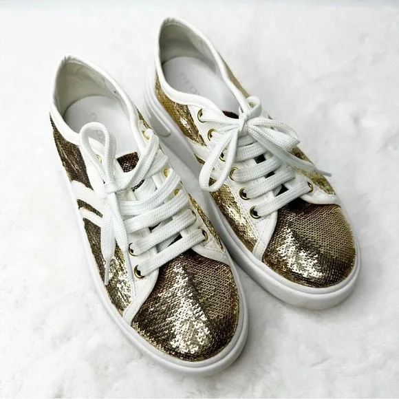 Geox Gold Sequin Tennis Shoes Size 7 - Picture 2 of 6